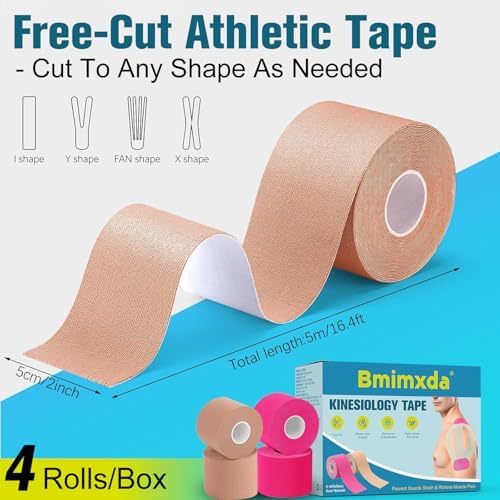 4 Rolls Waterproof Kinesiology Tape - Pro Support Elastic Free-Cut Athletic Tapes for Muscle Strain Relief & Joint Support, Cotton Breathable Sports Tape with Elasticity Suitable for All Body Areas - Image 2