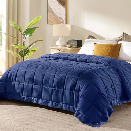 downluxe Queen Size Blanket with Satin Trim, Lightweight Down Alternative Blankets Queen Size for All Season, Machine Washable (Navy, 90x90 Inch) by Downluxe
