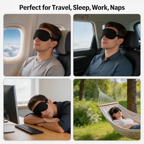 Silk Sleep Mask, Adjustable Soft Eye Cover for Comfortable Sleep & Naps, Pressure-Free, Machine Washable - Black - Image 6