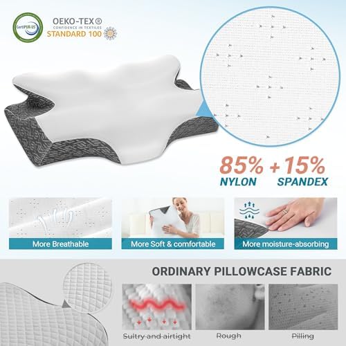 Elviros Cervical Neck Memory Foam Pillow with Removable Cooling Pillowcase - Image 5