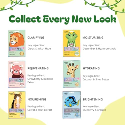 Epielle Character Face Mask Wild Kingdom 6 Pack, Fun & Effective Korean Skin Care, Spa Party Favors, Birthday Gifts for Women, Self Care Gifts - Image 3