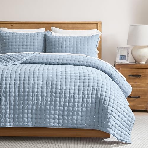 WDCOZY Twin Quit Size Bedding Sets with Pillow Sham, Lightweight Soft Bedspread Coverlet, Quilted Blanket Thin Comforter Bed Cover for All Season, 2 Pieces, 68x90 inches, Blue by WDCOZY