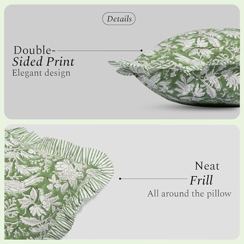 CPC Olive Green Ruffle Throw Pillow Covers for Couch, 24x24 Inch Cotton Stripe Ruffle Couch Pillows for Living Room, Hidden 20 Inch Zipper Boho Pillow Case or Cute Outdoor Pillows - Image 2