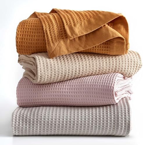 100% Cotton Taupe Blanket King Size for Bed - Breathable and Soft, Waffle Weave for Summer Spring, 102x90 Inches by GreatBayHome