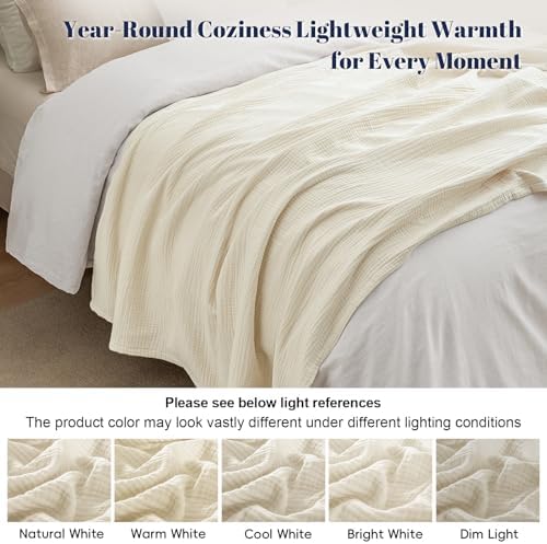 PHF 100% Cotton Muslin Throw Blanket 50" x 60", 4-Layer Lightweight Gauze Throw, Breathable Cloud-Soft Minimalist Blanket for Bed, Couch, Camping, Birch, Ideal Gift - Image 6