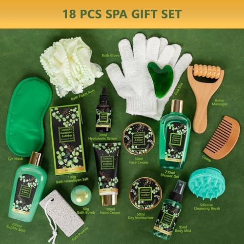 Eucalyptus Bath & Body Gift Basket, Self-Care Set for Women & Men Spa Gift - Image 2