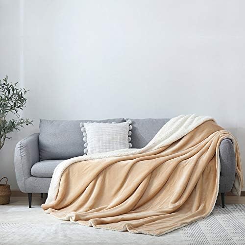 NANPIPER Bed Blanket Reversible Sherpa Flannel Blanket Super Soft Fuzzy Plush Fleece Microfiber (90"x90" Beige) Queen - Image 2