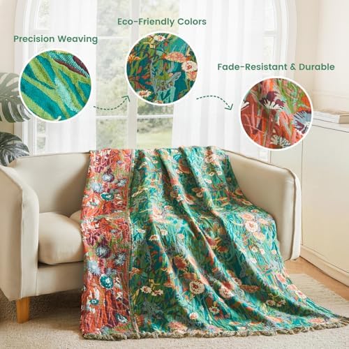 MSGKV Boho Throw Blanket 50"x60" 100% Cotton Floral Blanket for Couch Bed - Image 3