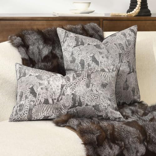 Wildlife Safari Throw Pillow Cover 12x20 inch, Animal Jacquard Cushion Cover, Lion Tiger Cheetah Zebra Giraffe Pattern, Decorative Pillow Case with Hidden Zipper for Living Room Couch - Image 3
