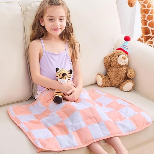 yescool Pink Checkered Weighted Lap Pad 2 Pounds Cooling Weighted Lap Blanket, Plaid Small Weighted Blanket, Weighted Throw Blankets Gifts for Travel Indoor Outdoor, 20"x30" by yescool