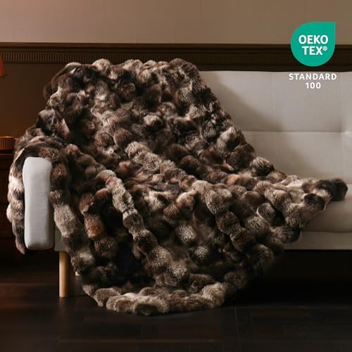 BENVWE Fluffy Faux Fur Throw Blanket for Couch, Soft Plush Thick Cozy Fuzzy Luxury Minky Bubble Blanket for Home Living Room Decor Gift for Women, Tie-dye Coffee, 60" x 80", 1100GSM - Image 2