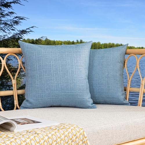 Kevin Textile Outdoor Waterproof 22”x22” Pillow Covers 2 Pack, Light Blue by KevinTextile