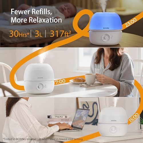 BOXING 3L Cool Mist Humidifier for Bedroom, Top Fill, Quiet, Night Light - Image 2