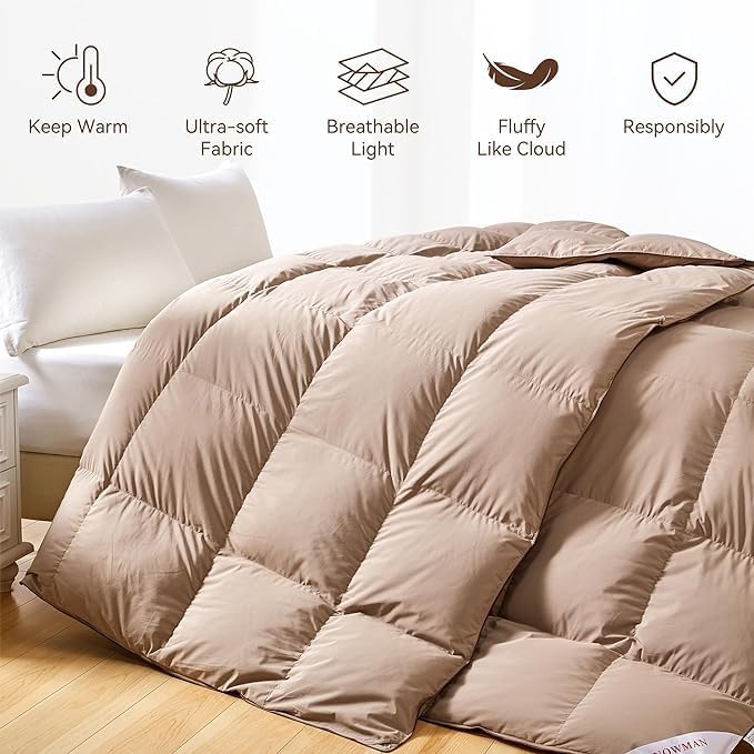 SNOWMAN Premium Down Comforter King Size, Khaki Duvet Insert All Season - Image 3
