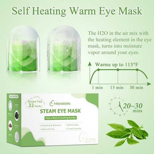 32Packs Steam Eye Mask Heated Eye Masks For Dry Eyes, Green Tea - Image 3