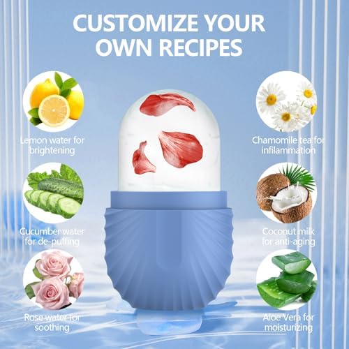 2pcs Ice Roller for Face and Eye, Silicone Ice Facial Roller Ice Holder, Face Ice Mold Skin Care, Face Icers Reusable Ice Cube Roller for Shrink Pores Anti Wrinkle Reduce Puffiness, Black Blue - Image 6