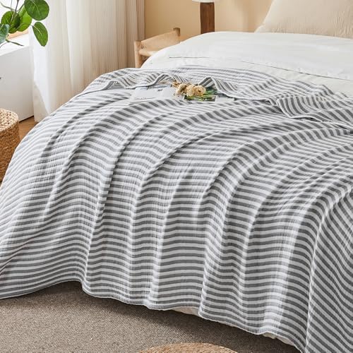 EMME Cotton Muslin Blanket Couch 4-Layer Breathable Gauze Soft Lightweight Bed Blankets Adults Grey Twin XL (66" x 90") - Image 6