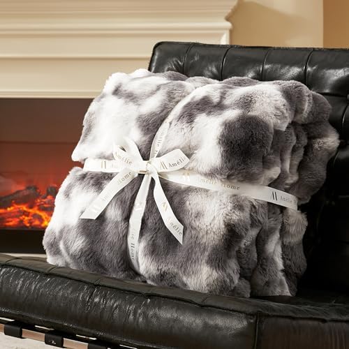 Amélie Home Faux Fur Throw Blanket, Ultra Soft Fuzzy Plush Bubble Blanket for Couch, Bed & Living Room, 60"x80", Tie-dye Grey - Image 3