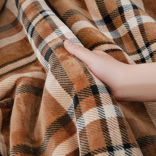 PU MEI Sherpa Fleece Throw Blanket 80" x 90" Reversible Plush Fluffy Large Big Blanket Lattice Flannel Blankets for All Season Use, Mocha Brown - Image 3