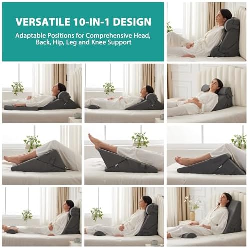 Bedluxe Adjustable 4pcs Bed Wedge Pillow Set, Memory Foam Wedge Pillow Post Surgery for Back, Neck, Leg Pain Relief, Pillow Wedge for Sleeping, Sitting up in Bed, Acid Reflux and GERD, Dark Grey - Image 2