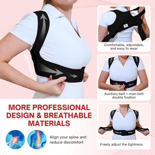Back Brace Posture Corrector For Women|Adjustable and Breathable Posture Corrector For Men|Back Straightener Posture Corrector Providing Pain Relief from Neck, Shoulder and Upper Back (M/Black) - Image 4