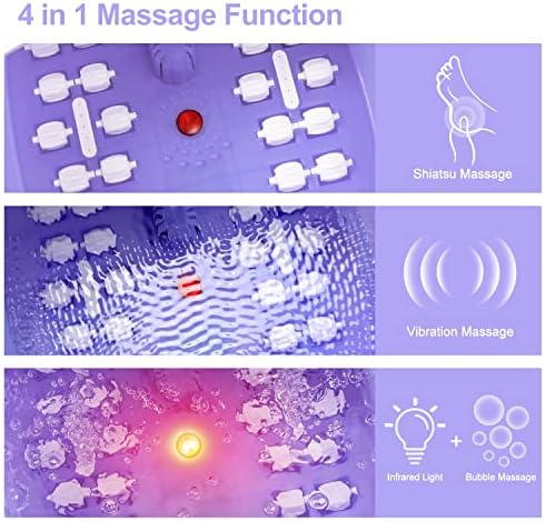 Foot Spa Bath Massager with Heat Bubbles and Vibration Massage and Jets, 16 OZ Calming Lavender Foot Soak Epsom Salt, MoodRelish Foot Soaker With Red Light, 22 Massage Rollers, Adjustable Temp -Purple - Image 3