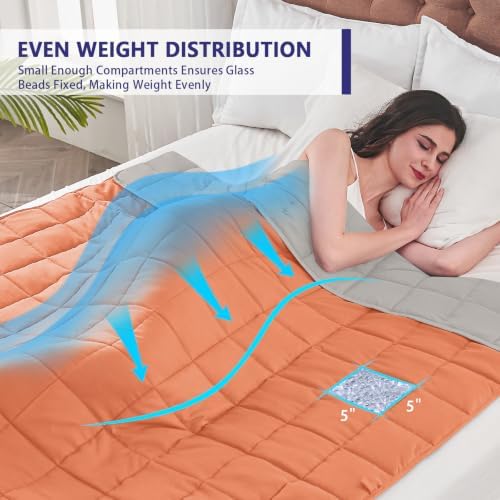 yescool Weighted Blanket for Adults (12 lbs, 60" x 80", Orange) Cooling Heavy Blanket for Sleeping Perfect for 110-130 lbs, Queen Size Breathable Blanket with Premium Glass Bead, Machine Washable - Image 4