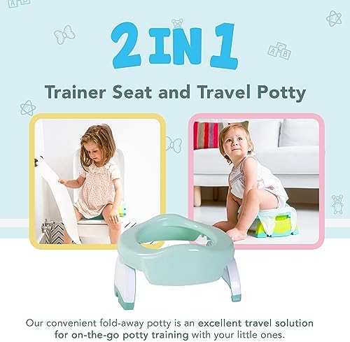 Kalencom Potette Plus 2-in-1 Travel Potty and Trainer Seat - Dual-Purpose Potty Training Toilet Seat - Portable Potty for Toddler Travel - with Durable, Lock-in Legs and Splash Guard - Pastel Mint - Image 4