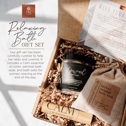 Relaxing Bath Gift Set for Women – Ready-to-Gift Spa Gift Set with Calm Essential Oil Roller, Epsom Bath Salts & Organic Lavender Oatmeal Bath Soak by Soulistic Root - Image 4