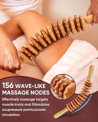 ONUEMP 2PCS Wooden Massage Fascia Stick & Back Massager Roller Rope - Image 3