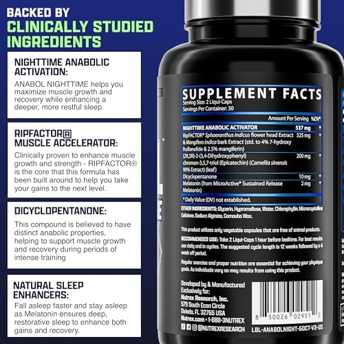 Nutrex Research Anabol Nighttime Sleep Support Supplement and Anabolic Muscle Builder for Men Post Workout Recovery Strength and Muscle Growth Capsules Count 60 - Image 6