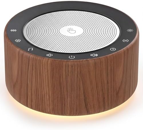 Kipcush White Noise Machine for Baby & Adults, 30 Soothing Sounds, Soft Non-Glare Nursery Lamp, 8 Color Night Lights, Memory Function (Angel V5 Wooden, Standard) by Kipcush%C2%AE