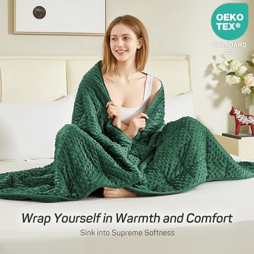 Weighted Blanket 15lbs for Adults, Ultra Soft Minky Dot Heavy Blankets for Sleep, Breathable Washable Throw Blanket with Glass Beads, 48"x72" Twin Size, Dark Green - Image 3