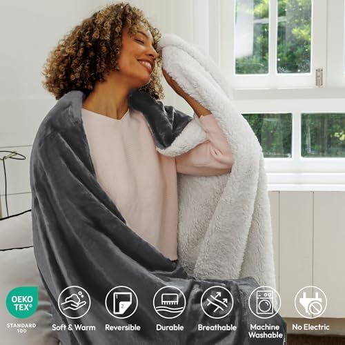 NANPIPER Sherpa Blanket Twin Size for Couch, Warm and Lightweight Throw, Soft Fuzzy Plush Fleece for Winter, Castlerock Grey 60x80 Inches - Image 2