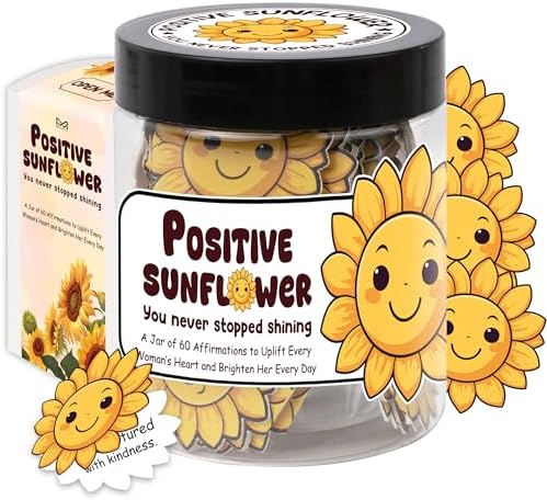 Positive Sunflower Jar, 60 Affirmation Cards for Women, Sunflower Gifts for Women, Wife, for Mom from Daughter, Son, Inspirational Gifts for Coworker, Boss, Relaxation Gifts by MiaRitaOfficial