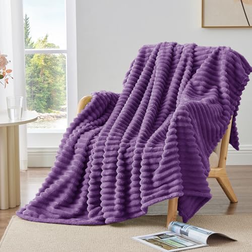 BEDELITE Ribbed Twin Blanket for Couch & Bed, Purple, 60"x80" - Image 5