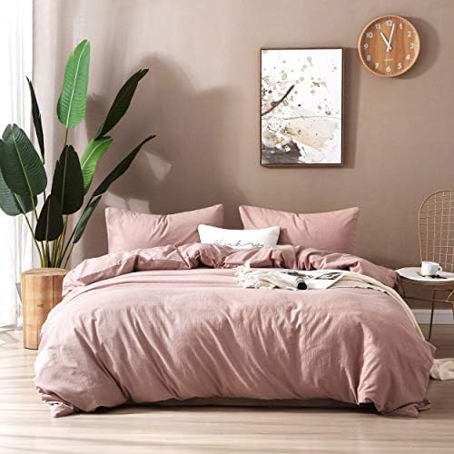 F.Y.Dreams 100% Washed Cotton Duvet Cover for Weighted Blanket 60x80 inches with 16 Ties, Zipper on Long Side/Dust Pink/Just Duvet Cover by FYDreams