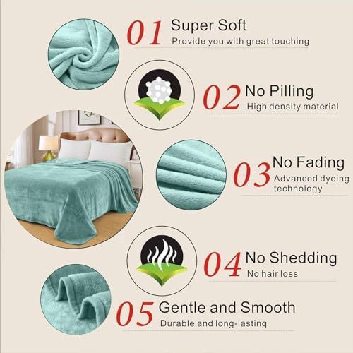 Fleece Blankets for All Season - Premium Lightweight Anti-Static Throw for Twin/Twin XL Size Bed Extra Long Soft Brush Fabric Warm Sofa Thermal Blanket 66" x 90"(Sage Green) - Image 4