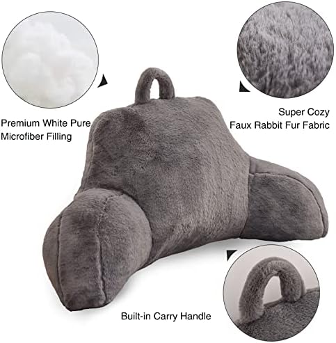Aimuan Reading Pillow Bed Rest Pillow with Arms Rabbit Fur Cushion for Adults Teens Incline Rest Sitting up & Sleeping Snoring Pillow with Pregnancy Lumbar Back Support (Standard, Grey) - Image 4