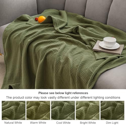 PHF 100% Cotton Muslin Blanket King Size 108"x90", 4-Layer Lightweight Gauze Throw, Breathable Cloud-Soft Minimalist Blanket for Bed, Couch, Camping & Baby, Olive Green, Ideal Gift - Image 6