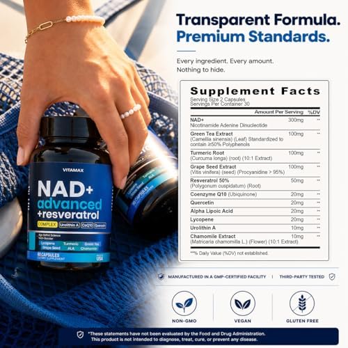 Liposomal NAD+ Supplement Extra Strength | Urolithin A, Resveratrol, CoQ10 - Women & Men - ALA, Green Tea, Quercetin, Lycopene | High Purity, Energy & Regeneration - Made in USA – 60ct - Image 5