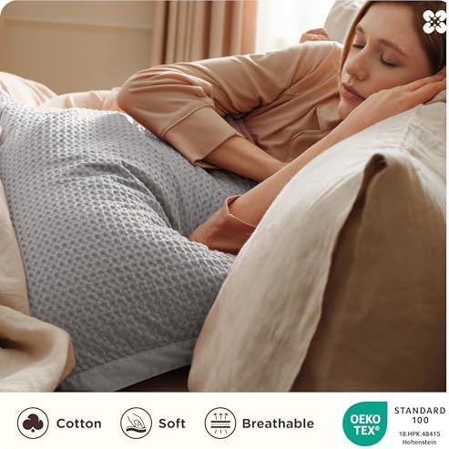 Bedsure PureWoven 3 Pieces 100% Cotton Waffle Duvet Cover Set, King, Grey - Image 3