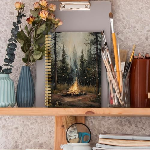 XPH Vintage Campfire Camping Spiral Notebook, Camping Lovers Gifts Journaling Notebooks for Women, Rustic Moody Forest Campsite Hardcover Journals for Writing 160 Pages 5.5 x 8.3 Inch, Camper Gifts - Image 3