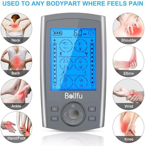 Belifu Dual Channel TENS EMS Unit 24 Modes Muscle Stimulator for Pain Relief Therapy, Electronic Pulse Massager Muscle Massager with 10 Pads, Dust-Proof Drawstring Storage Bag, Fastening Cable Ties - Image 2