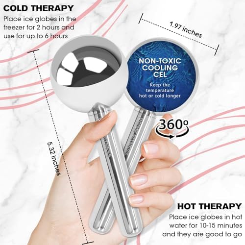 PRIME Fitness Ice Globes for Facials | Unbreakable Steel Cooling Roller | Cryo Sticks for Face | Massager for Face Neck & Eyes | Skin Care for Dark Circles, Puffiness, Wrinkles, (Silver) - Image 3