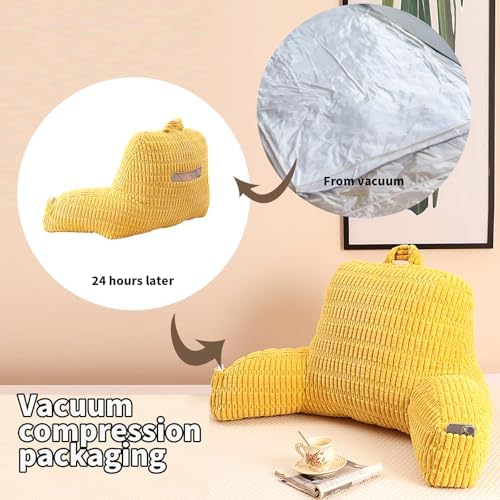 Reading Pillow for Sitting in Bed with Arm,Yellow Corduroy,M - Image 4