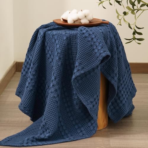 PHF Lightweight 100% Cotton Waffle Throw Blanket for Couch, Blue Sapphire - Image 4