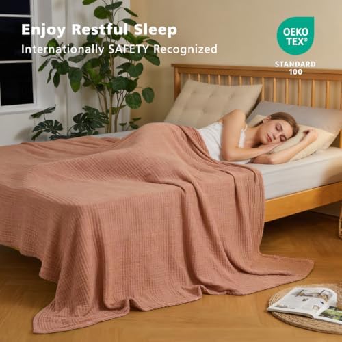 EMME Cotton Muslin Twin XL Blanket Breathable Gauze Blanket Soft Lightweight Blankets Adults Gifts for Women (Orange Red, 66"x90") - Image 5