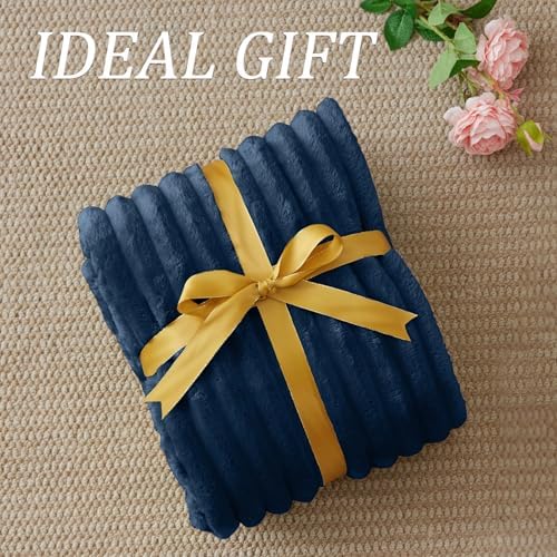 BEDELITE Ribbed Twin Blanket for Couch & Bed, Navy, 60"x80" - Image 6