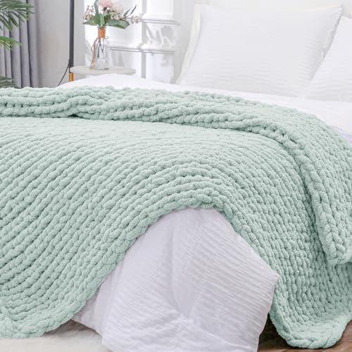 Bigacogo Chunky Knit Throw Blanket for Couch, 51x63 inches, Mint by Bigacogo